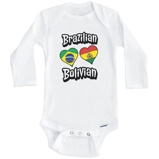 Brazilian Bolivian Flag Heart Combo Brazil Bolivia Baby Bodysuit (Long Sleeves)