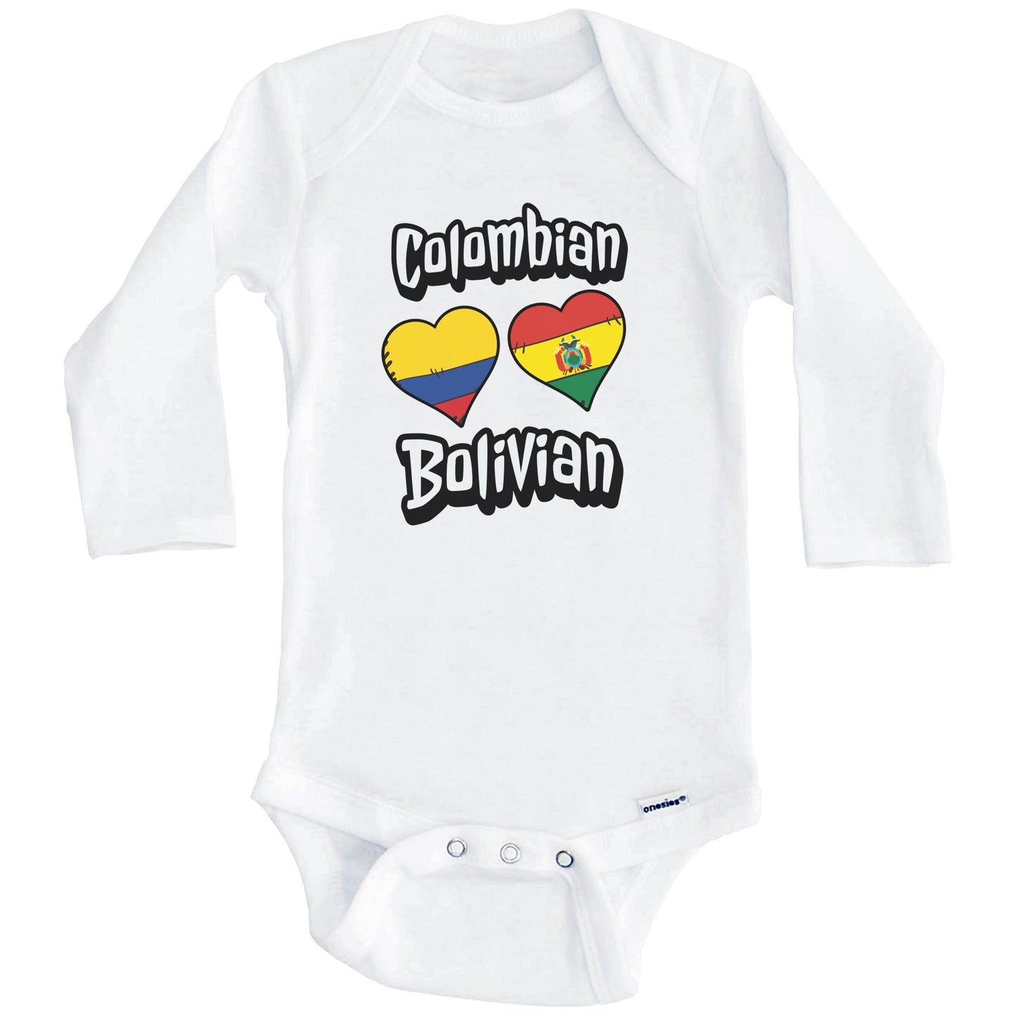 Colombian Bolivian Flag Heart Combo Colombia Bolivia Baby Bodysuit (Long Sleeves)