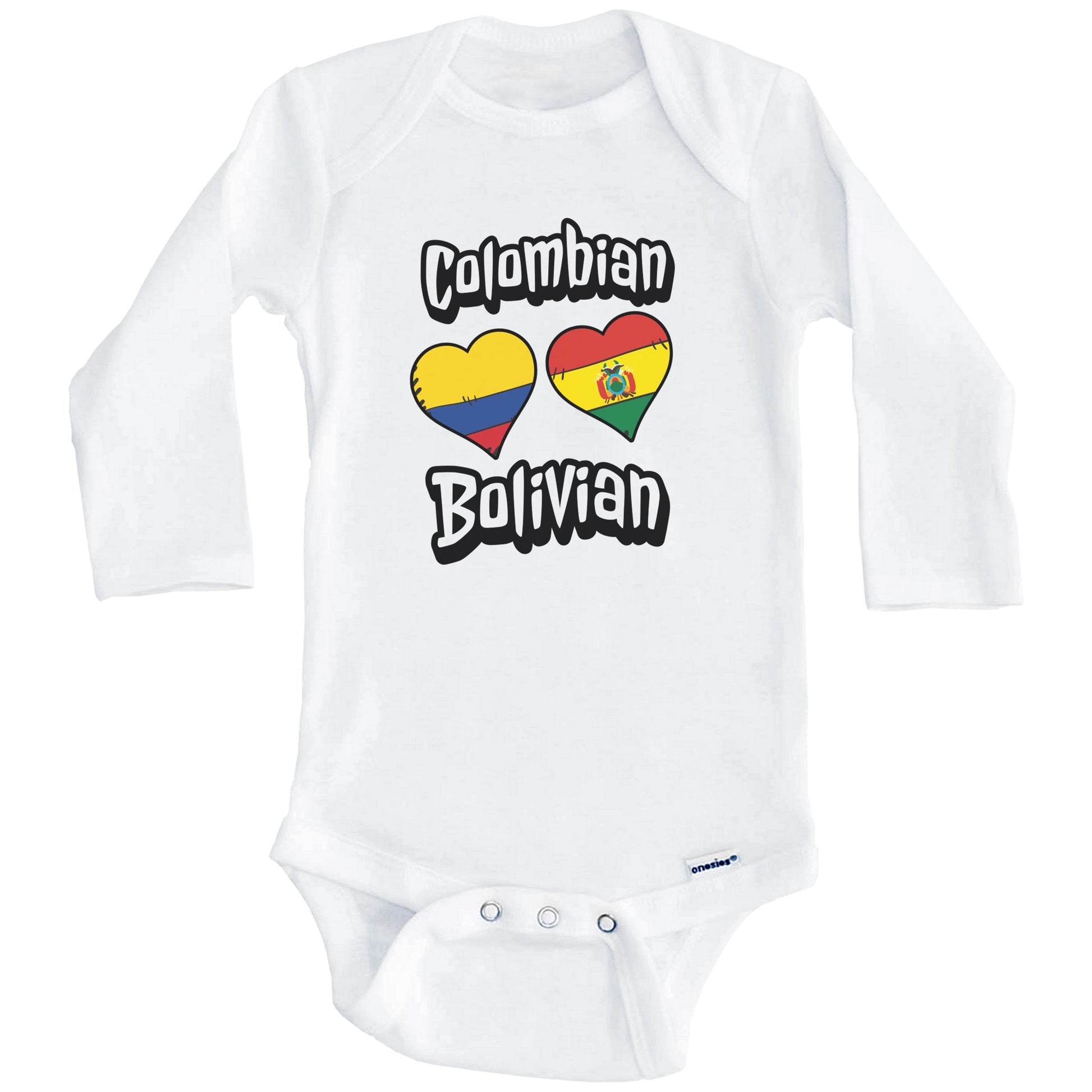 Colombian Bolivian Flag Heart Combo Colombia Bolivia Baby Bodysuit (Long Sleeves)