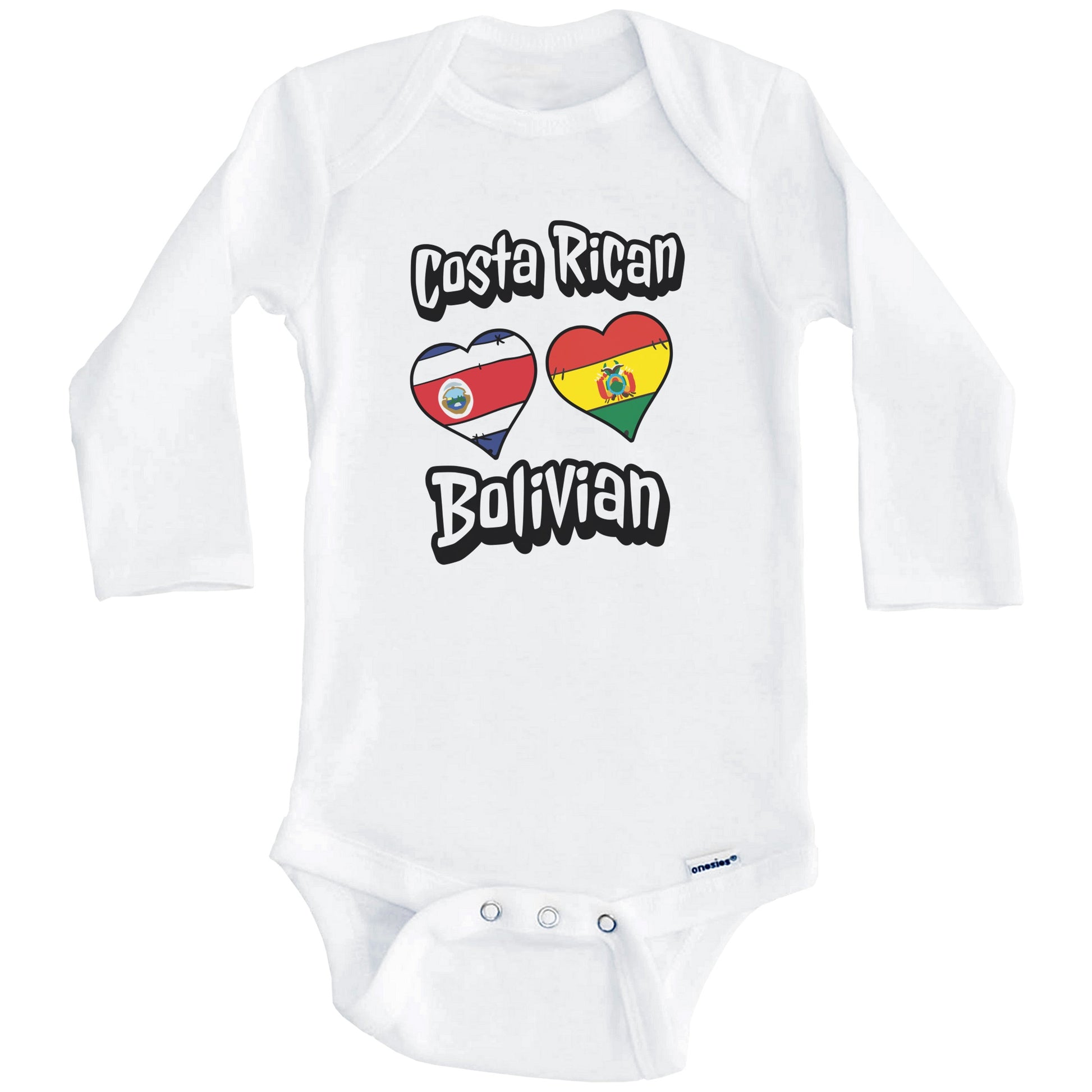 Costa Rican Bolivian Flag Heart Combo Costa Rica Bolivia Baby Bodysuit (Long Sleeves)