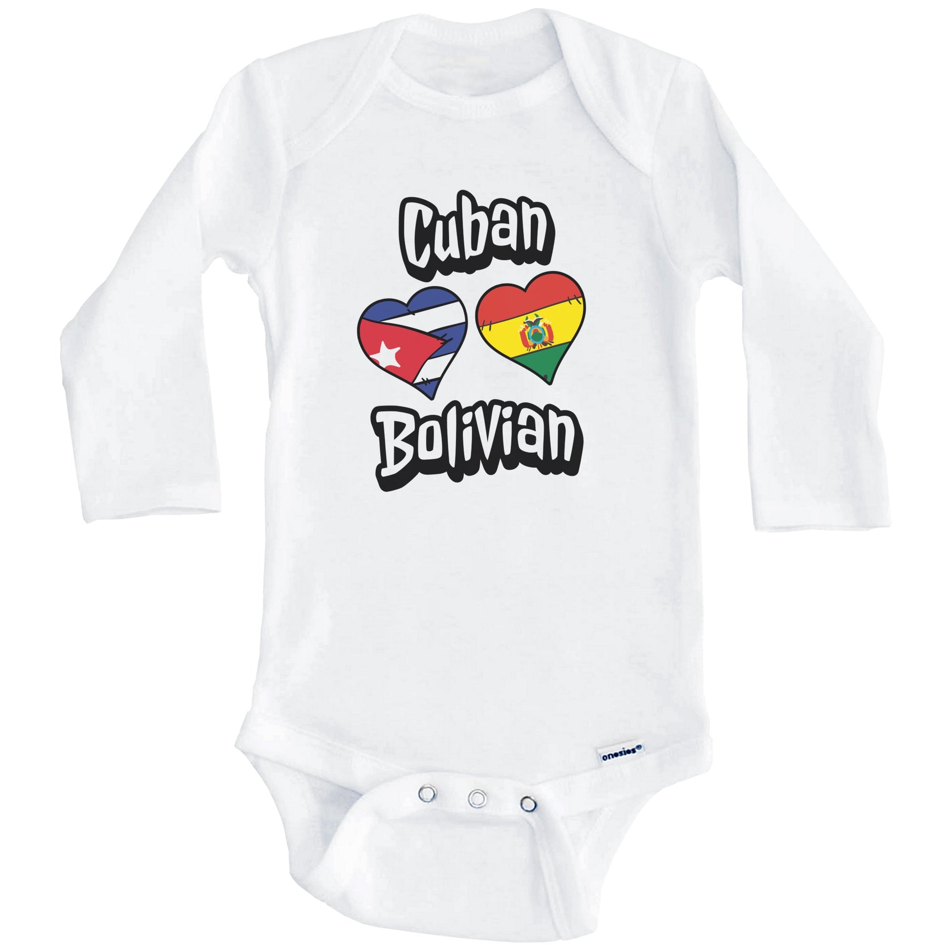 Cuban Bolivian Flag Heart Combo Cuba Bolivia Baby Bodysuit (Long Sleeves)