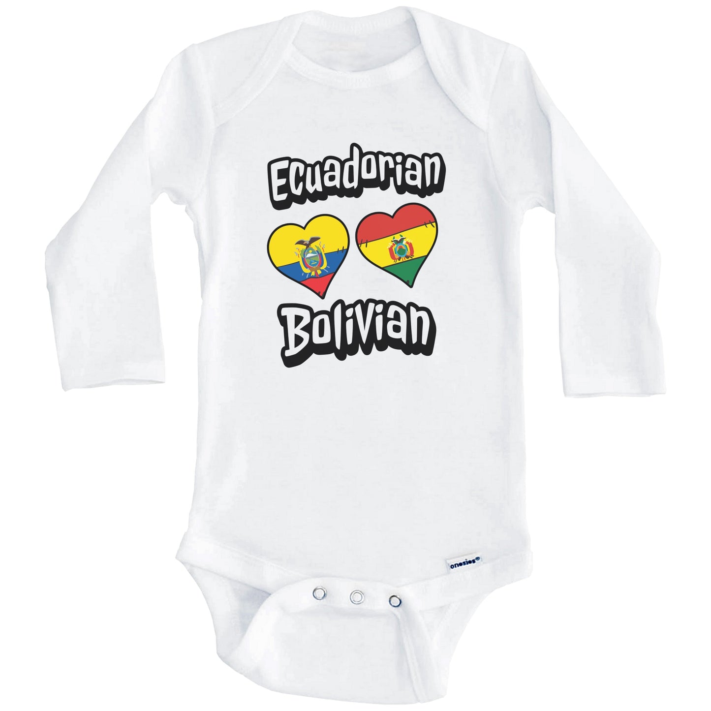 Ecuadorian Bolivian Flag Heart Combo Ecuador Bolivia Baby Bodysuit (Long Sleeves)