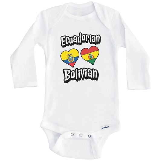 Ecuadorian Bolivian Flag Heart Combo Ecuador Bolivia Baby Bodysuit (Long Sleeves)