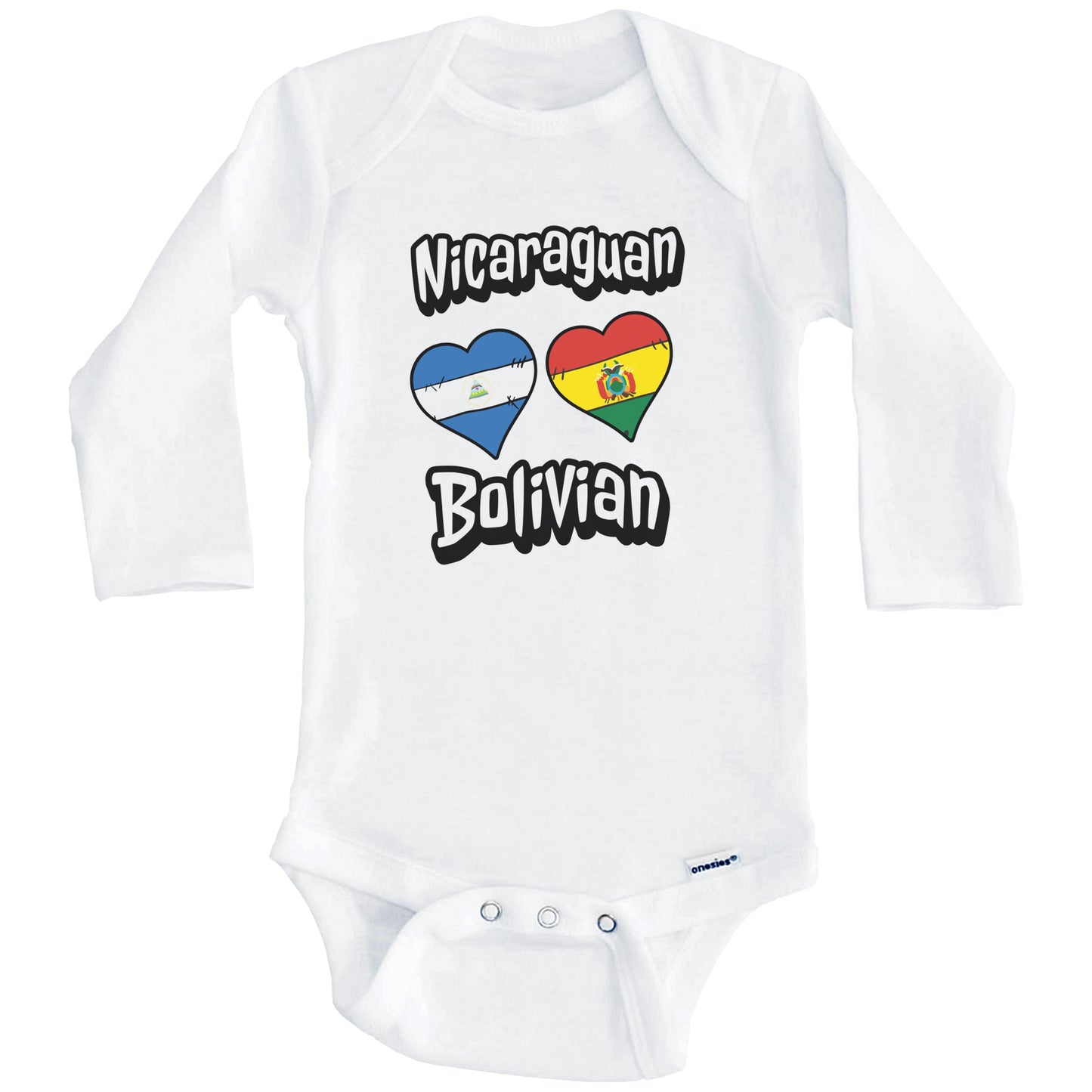 Nicaraguan Bolivian Flag Heart Combo Nicaragua Bolivia Baby Bodysuit (Long Sleeves)
