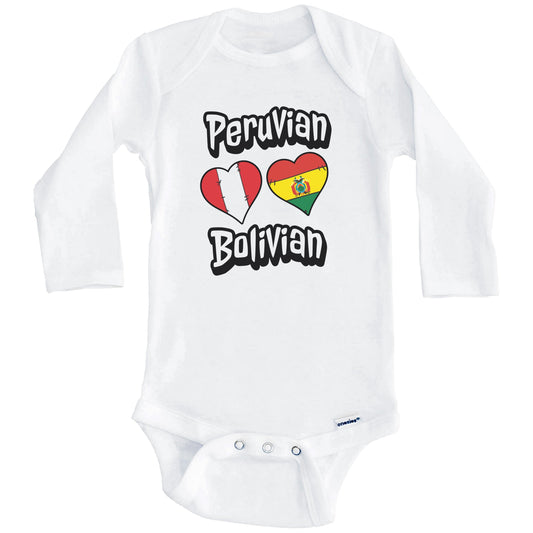 Peruvian Bolivian Flag Heart Combo Peru Bolivia Baby Bodysuit (Long Sleeves)