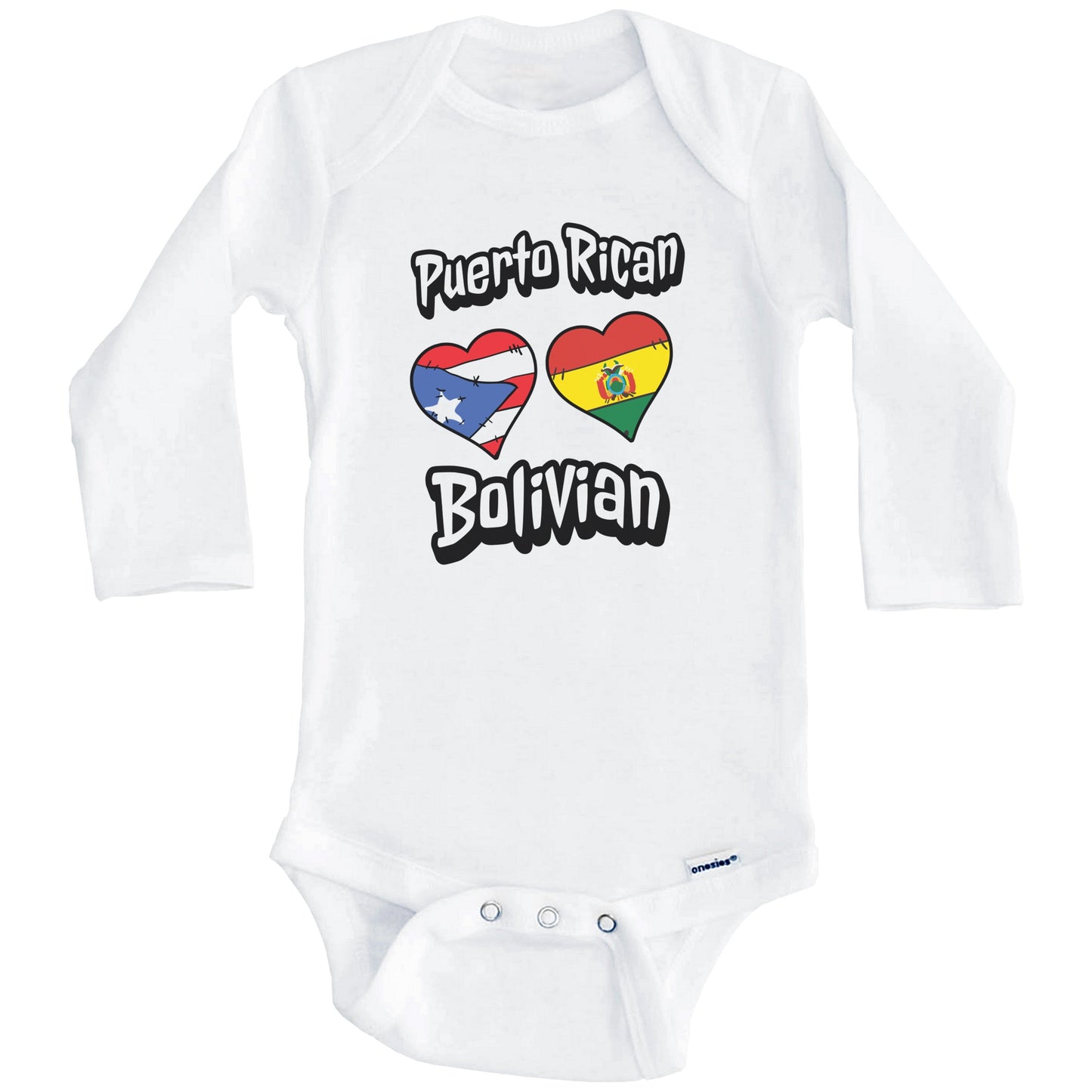Puerto Rican Bolivian Flag Heart Combo Puerto Rico Bolivia Baby Bodysuit (Long Sleeves)