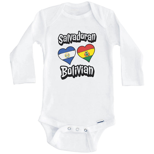 Salvadoran Bolivian Flag Heart Combo El Salvador Bolivia Baby Bodysuit (Long Sleeves)