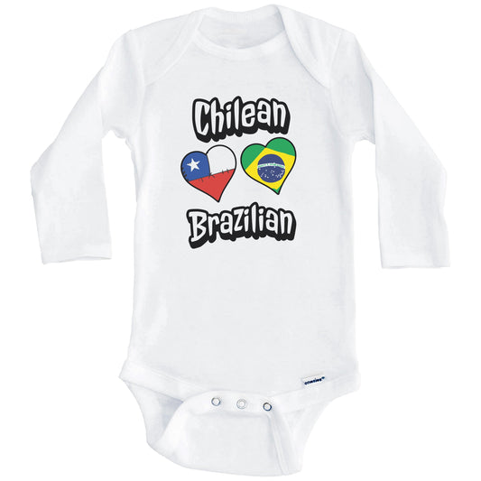 Chilean Brazilian Flag Heart Combo Chile Brazil Baby Bodysuit (Long Sleeves)