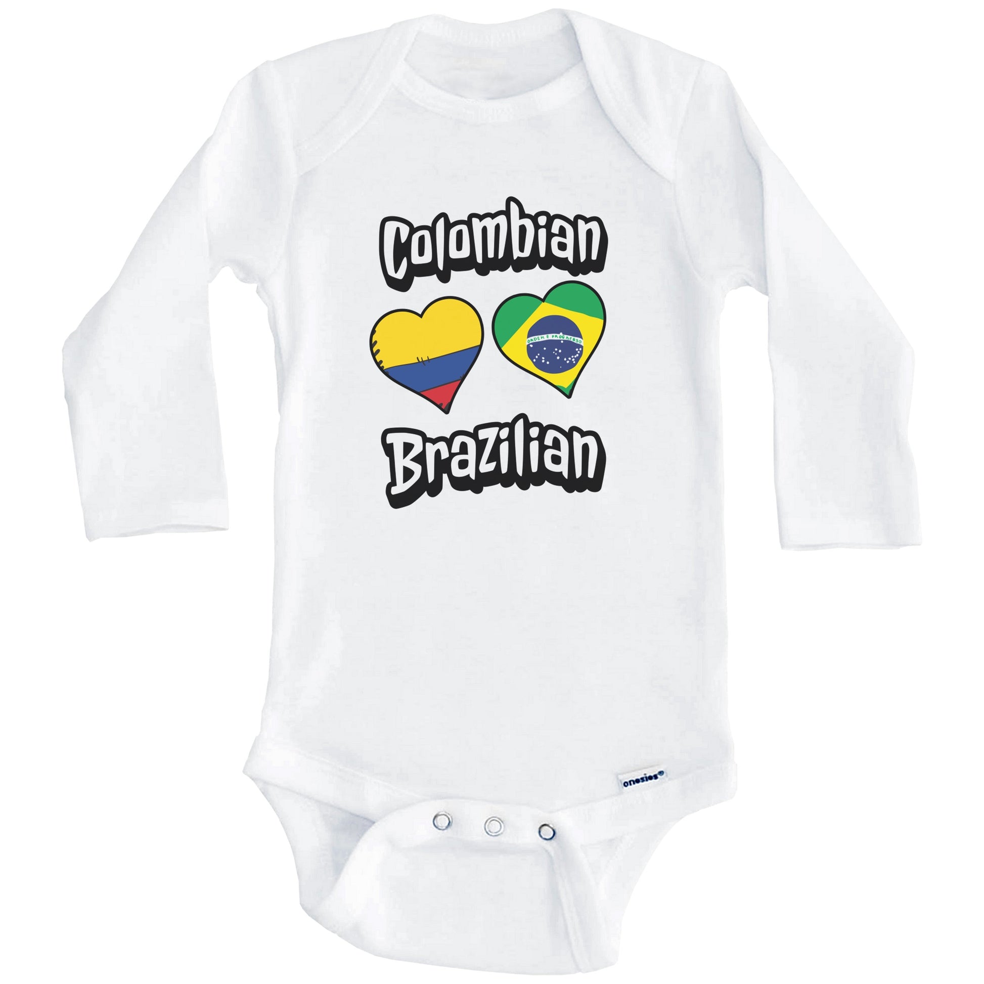 Colombian Brazilian Flag Heart Combo Colombia Brazil Baby Bodysuit (Long Sleeves)