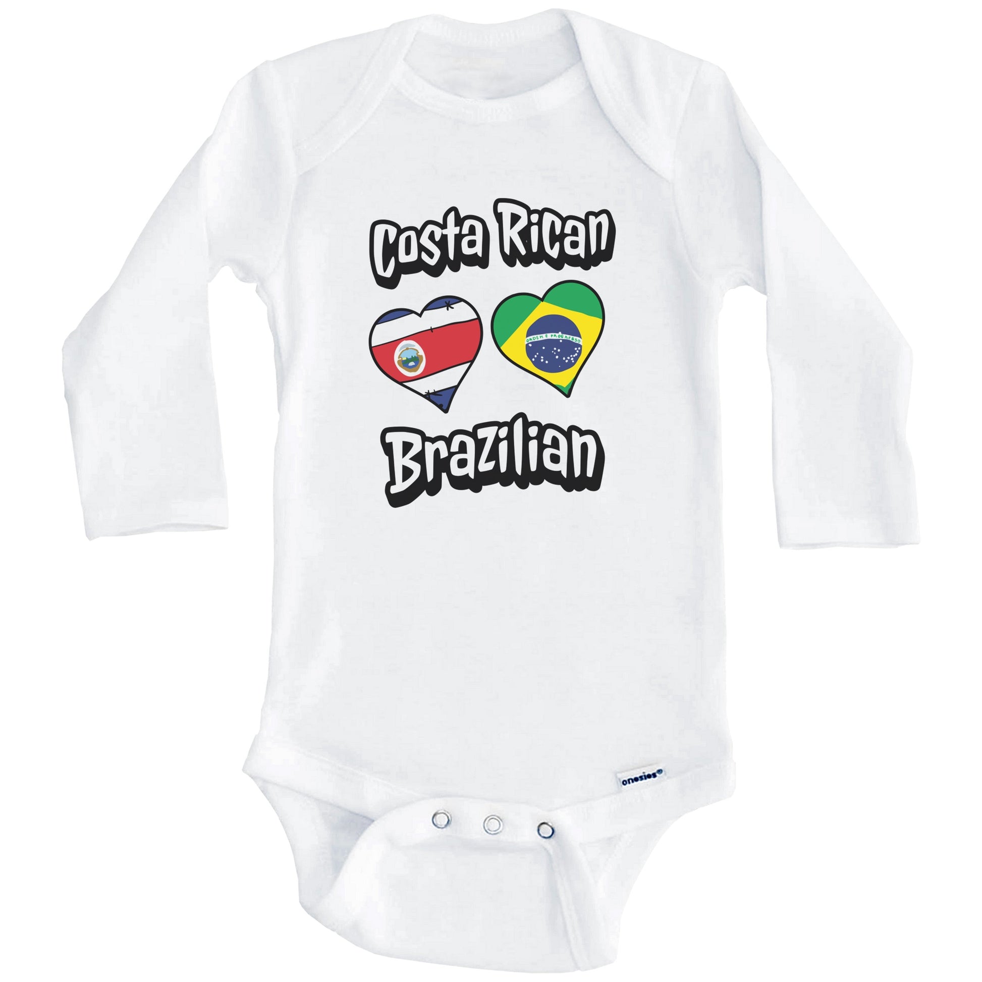 Costa Rican Brazilian Flag Heart Combo Costa Rica Brazil Baby Bodysuit (Long Sleeves)