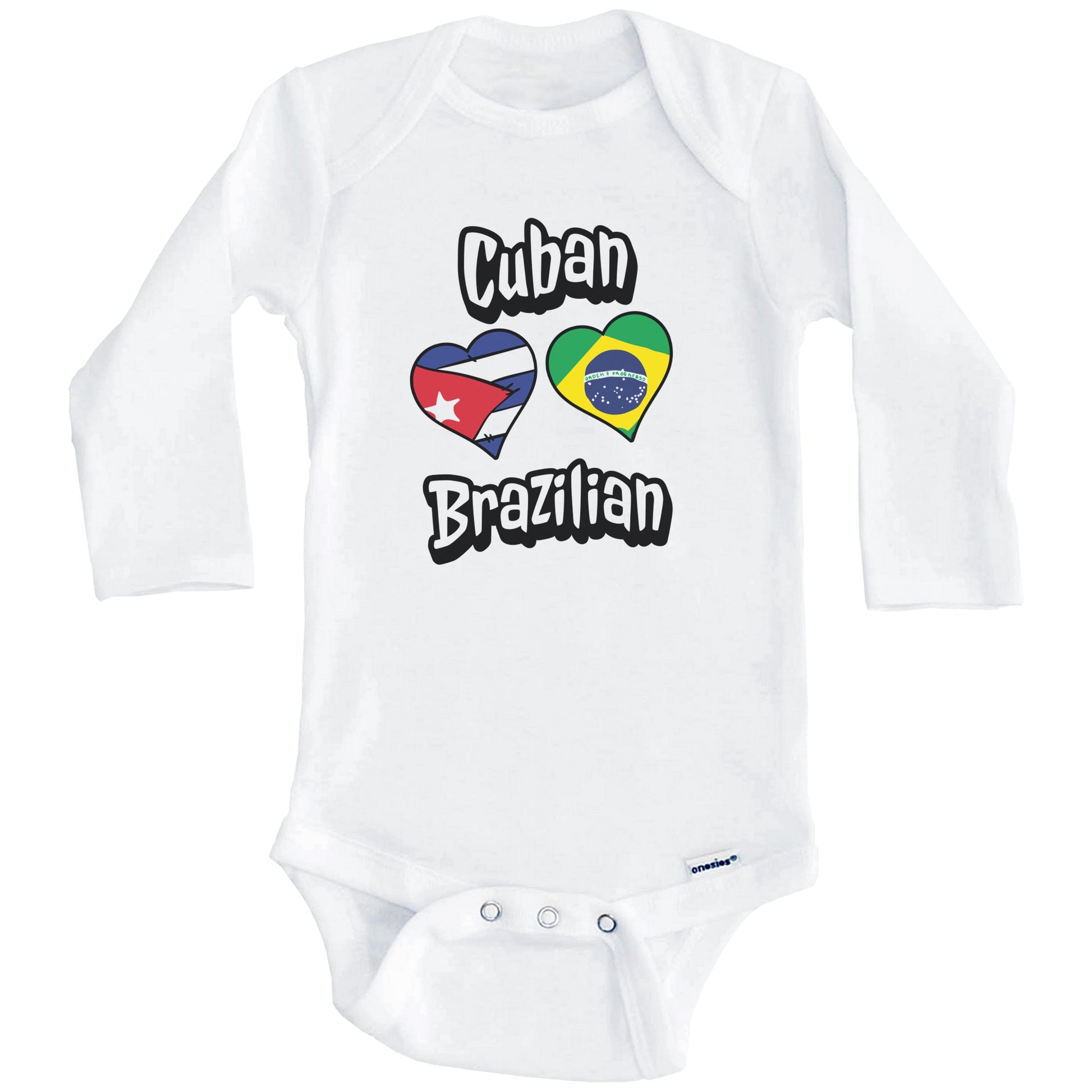 Cuban Brazilian Flag Heart Combo Cuba Brazil Baby Bodysuit (Long Sleeves)