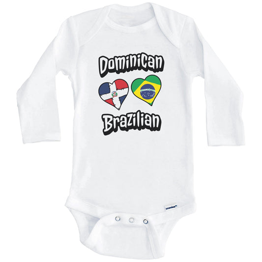 Dominican Brazilian Flag Hearts Dominican Republic Brazil Baby Bodysuit (Long Sleeves)