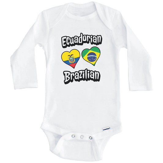 Ecuadorian Brazilian Flag Heart Combo Ecuador Brazil Baby Bodysuit (Long Sleeves)