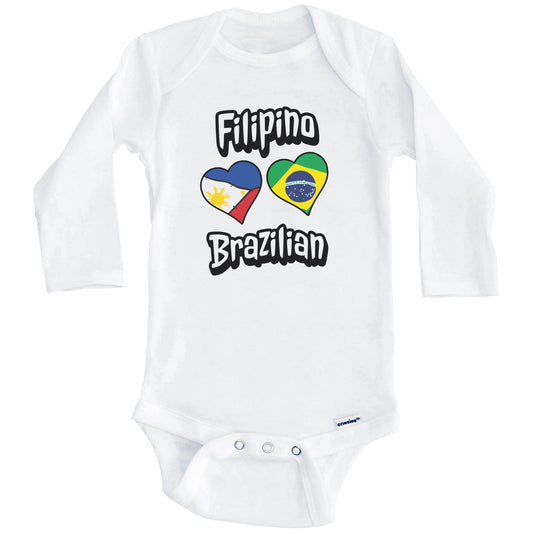 Filipino Brazilian Flag Heart Combo Philippines Brazil Baby Bodysuit (Long Sleeves)