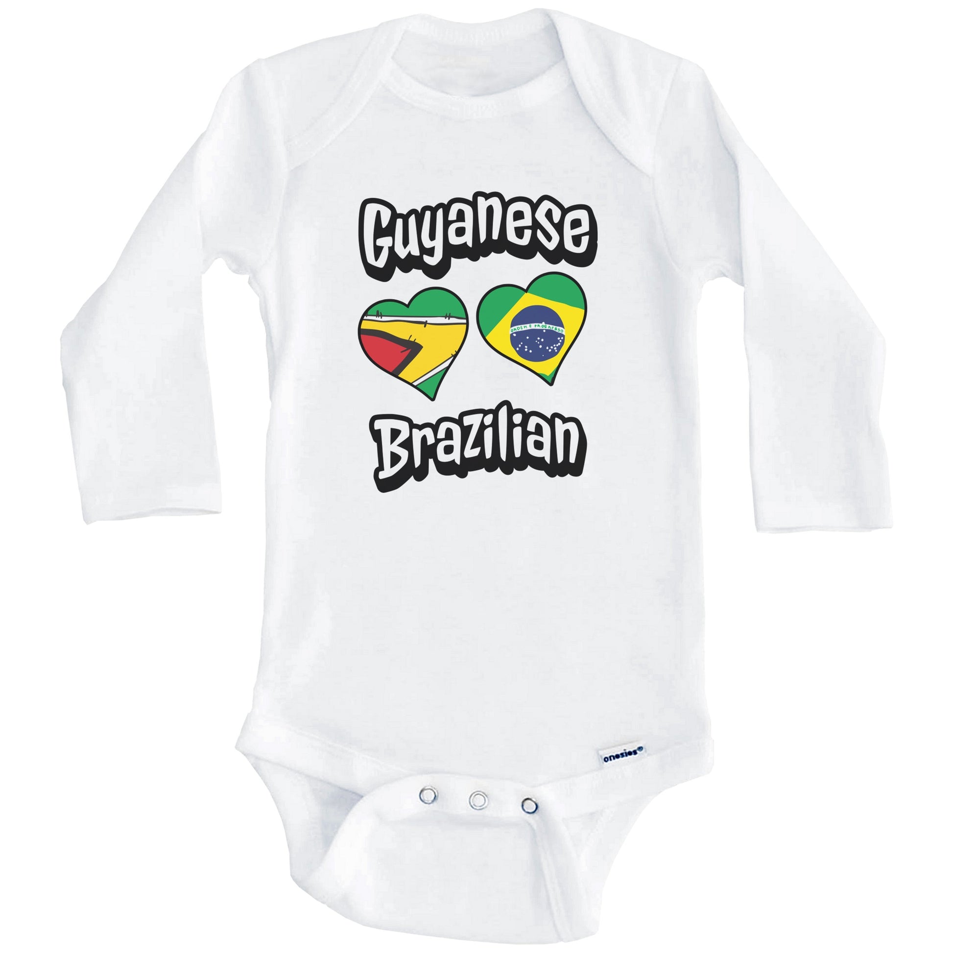 Guyanese Brazilian Flag Heart Combo Guyana Brazil Baby Bodysuit (Long Sleeves)