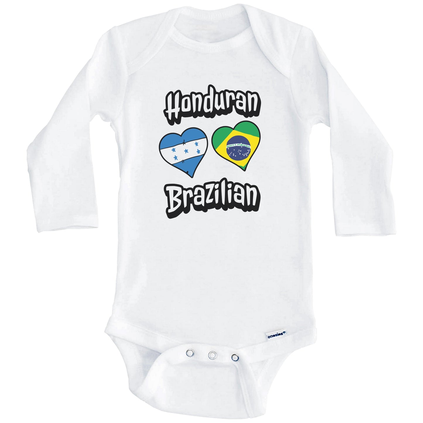 Honduran Brazilian Flag Heart Combo Honduras Brazil Baby Bodysuit (Long Sleeves)