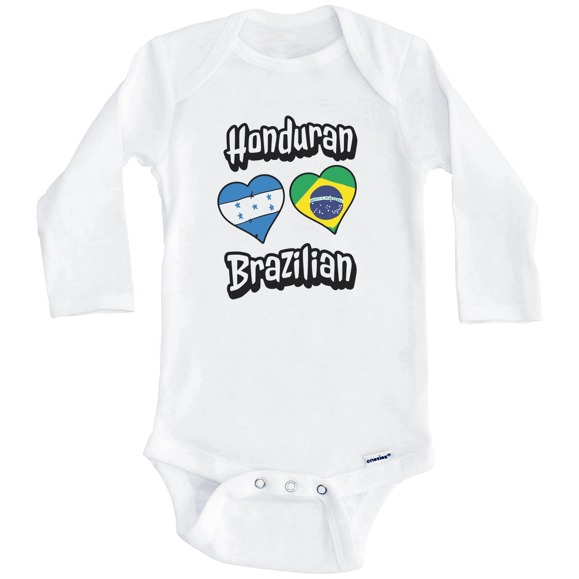 Honduran Brazilian Flag Heart Combo Honduras Brazil Baby Bodysuit (Long Sleeves)