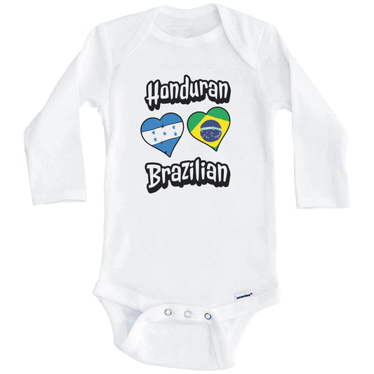 Honduran Brazilian Flag Heart Combo Honduras Brazil Baby Bodysuit (Long Sleeves)