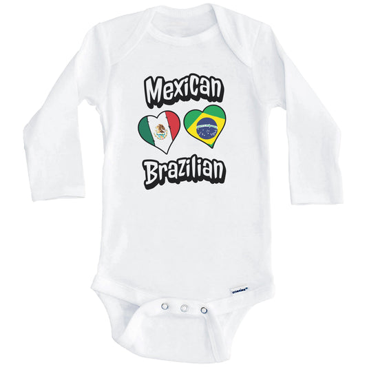 Mexican Brazilian Flag Heart Combo Mexico Brazil Baby Bodysuit (Long Sleeves)