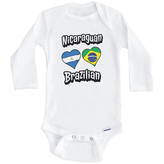 Nicaraguan Brazilian Flag Heart Combo Nicaragua Brazil Baby Bodysuit (Long Sleeves)