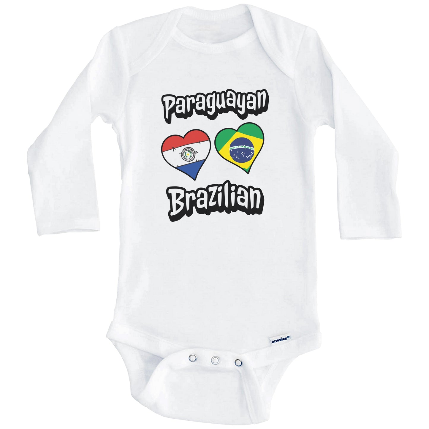 Paraguayan Brazilian Flag Heart Combo Paraguay Brazil Baby Bodysuit (Long Sleeves)