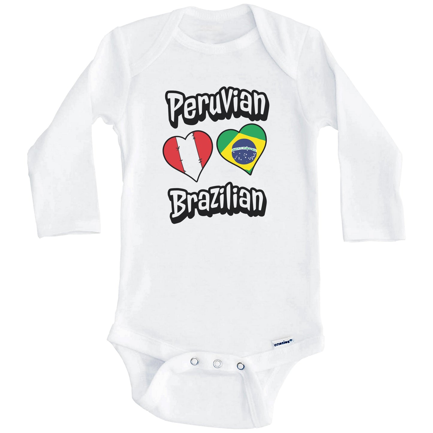 Peruvian Brazilian Flag Heart Combo Peru Brazil Baby Bodysuit (Long Sleeves)