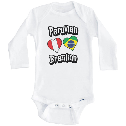 Peruvian Brazilian Flag Heart Combo Peru Brazil Baby Bodysuit (Long Sleeves)