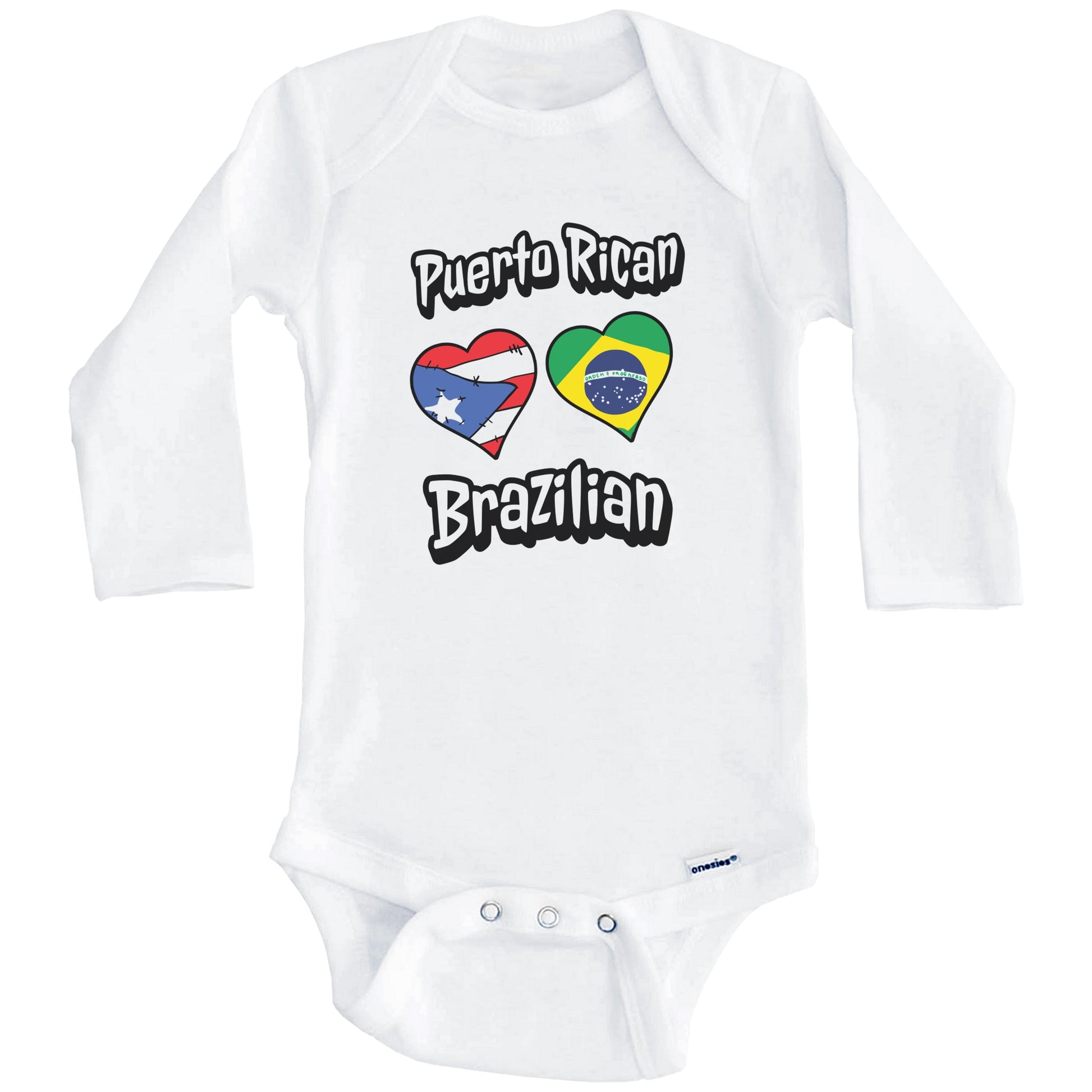 Puerto Rican Brazilian Flag Heart Combo Puerto Rico Brazil Baby Bodysuit (Long Sleeves)