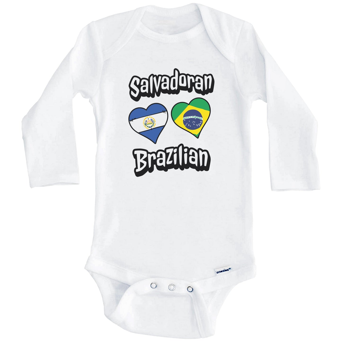 Salvadoran Brazilian Flag Heart Combo El Salvador Brazil Baby Bodysuit (Long Sleeves)