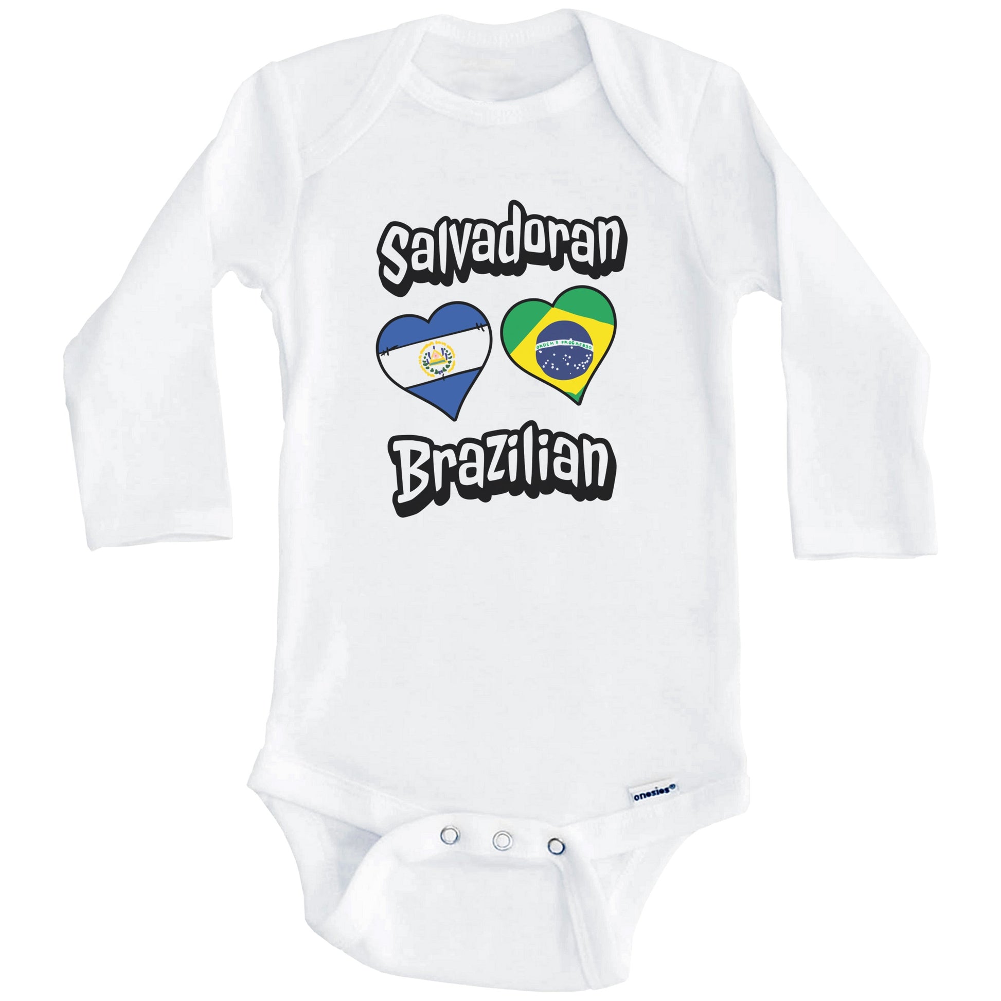 Salvadoran Brazilian Flag Heart Combo El Salvador Brazil Baby Bodysuit (Long Sleeves)