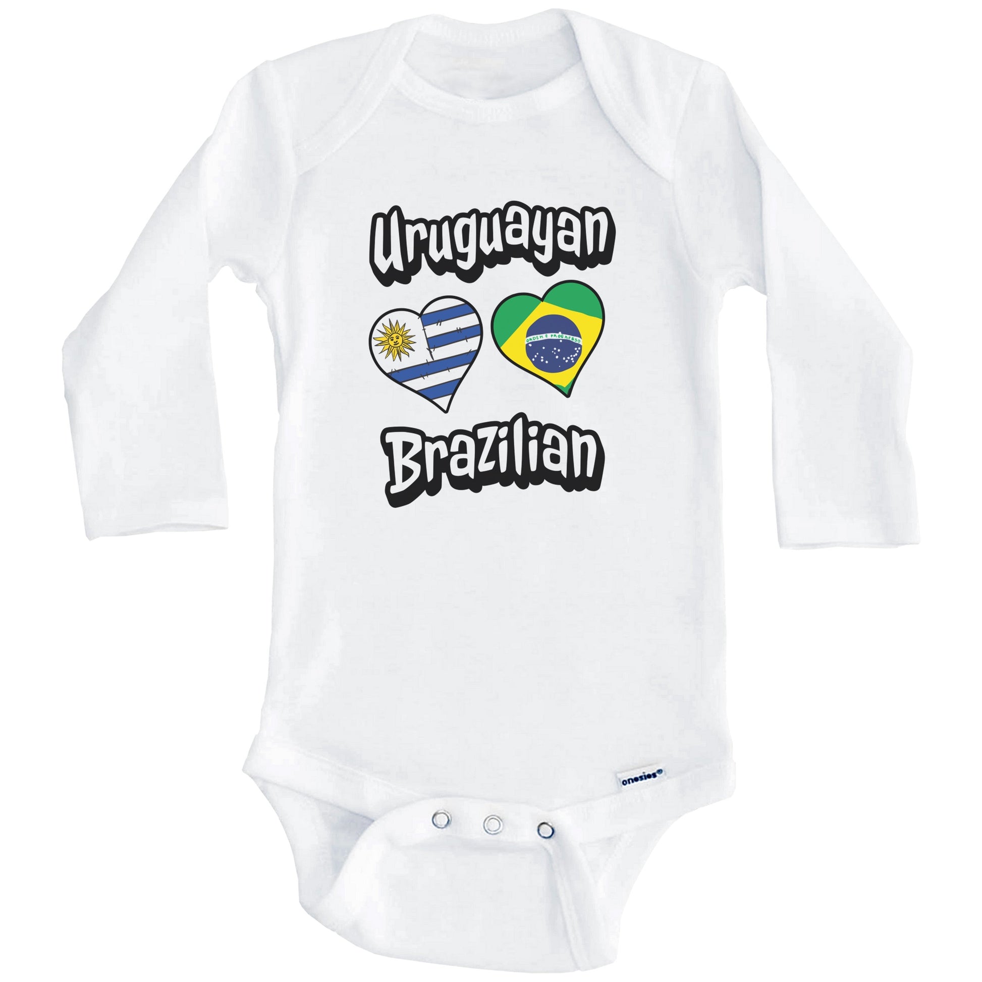 Uruguayan Brazilian Flag Heart Combo Uruguay Brazil Baby Bodysuit (Long Sleeves)