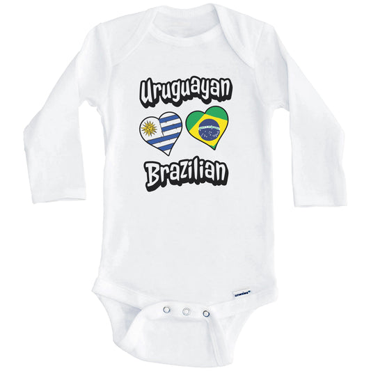 Uruguayan Brazilian Flag Heart Combo Uruguay Brazil Baby Bodysuit (Long Sleeves)