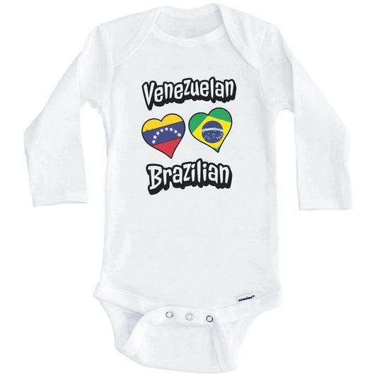 Venezuelan Brazilian Flag Heart Combo Venezuela Brazil Baby Bodysuit (Long Sleeves)