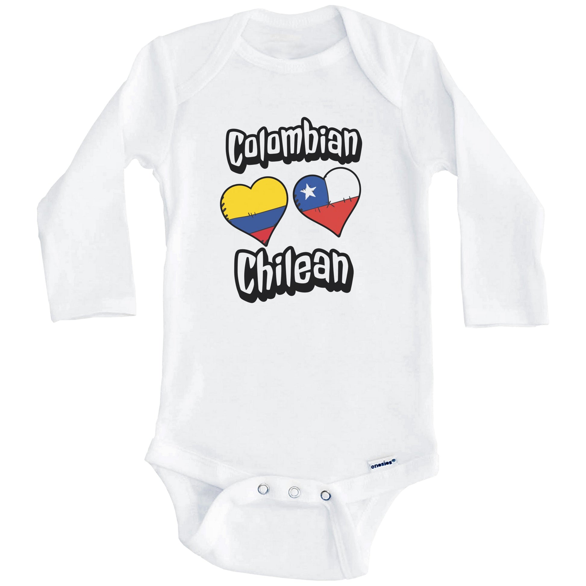 Colombian Chilean Flag Heart Combo Colombia Chile Baby Bodysuit (Long Sleeves)