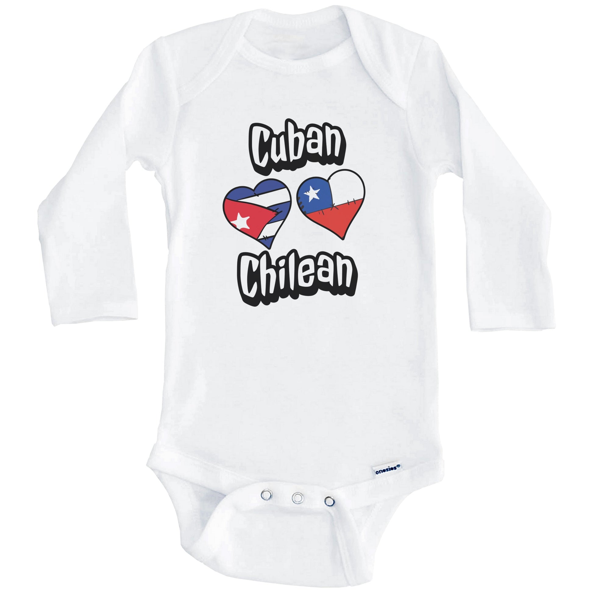 Cuban Chilean Flag Heart Combo Cuba Chile Baby Bodysuit (Long Sleeves)