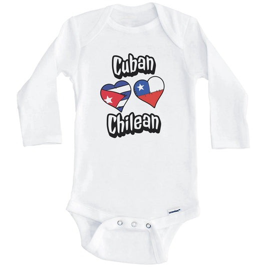 Cuban Chilean Flag Heart Combo Cuba Chile Baby Bodysuit (Long Sleeves)