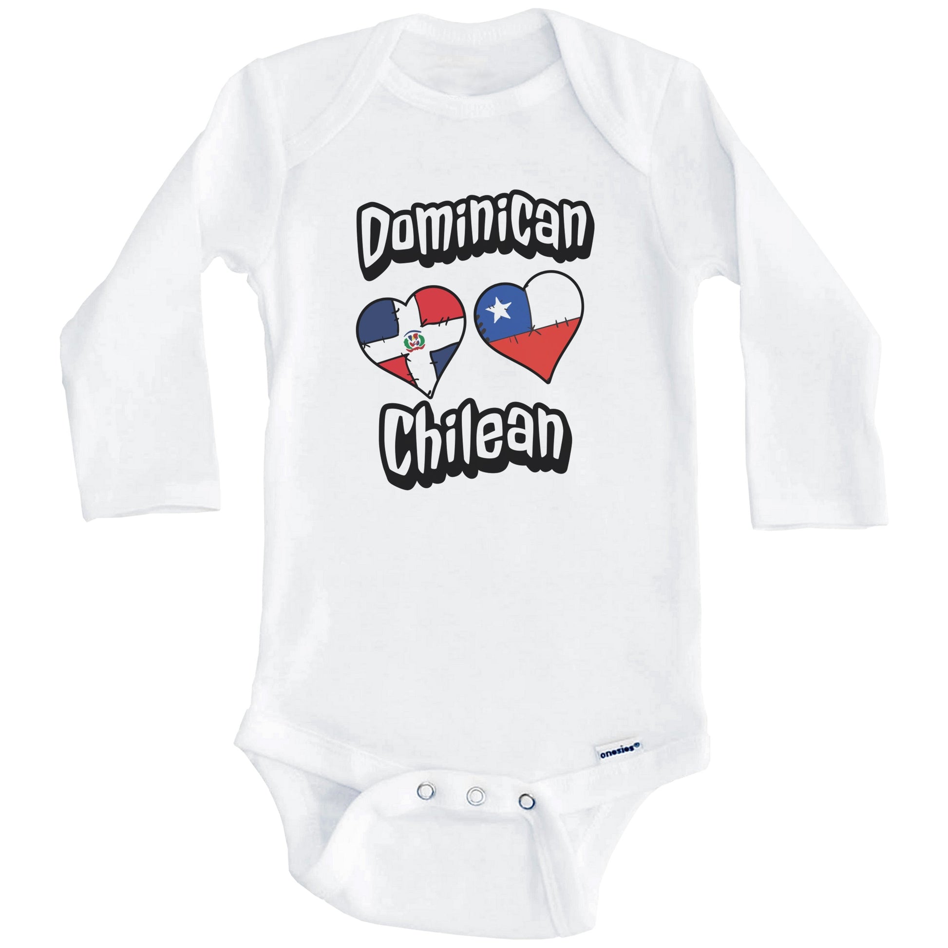 Dominican Chilean Flag Heart Combo Dominican Republic Chile Baby Bodysuit (Long Sleeves)