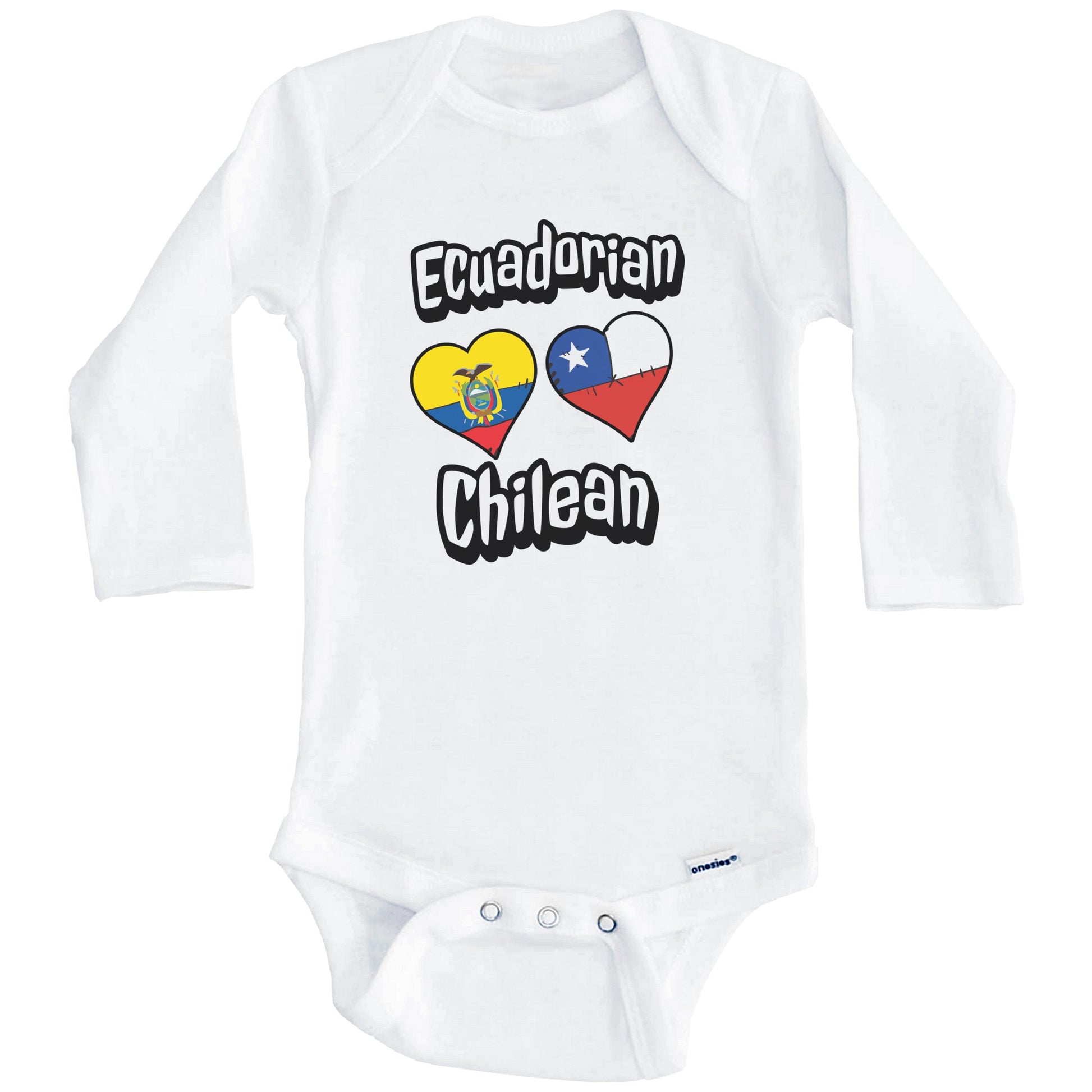 Ecuadorian Chilean Flag Heart Combo Ecuador Chile Baby Bodysuit (Long Sleeves)