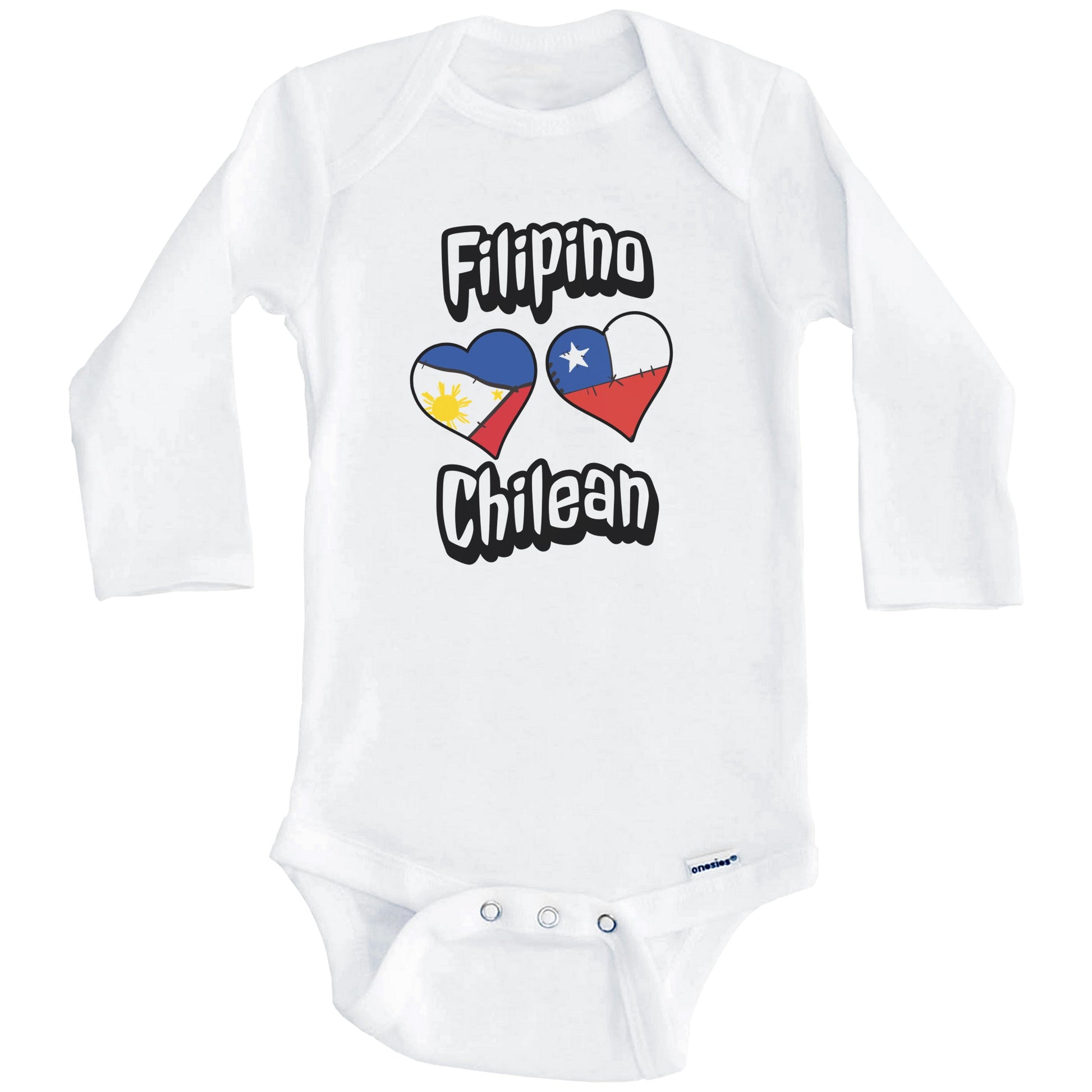 Filipino Chilean Flag Heart Combo Philippines Chile Baby Bodysuit (Long Sleeves)