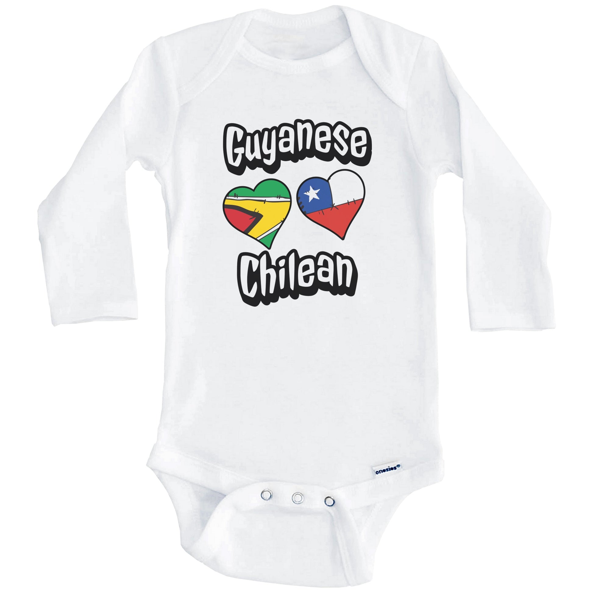 Guyanese Chilean Flag Heart Combo Guyana Chile Baby Bodysuit (Long Sleeves)