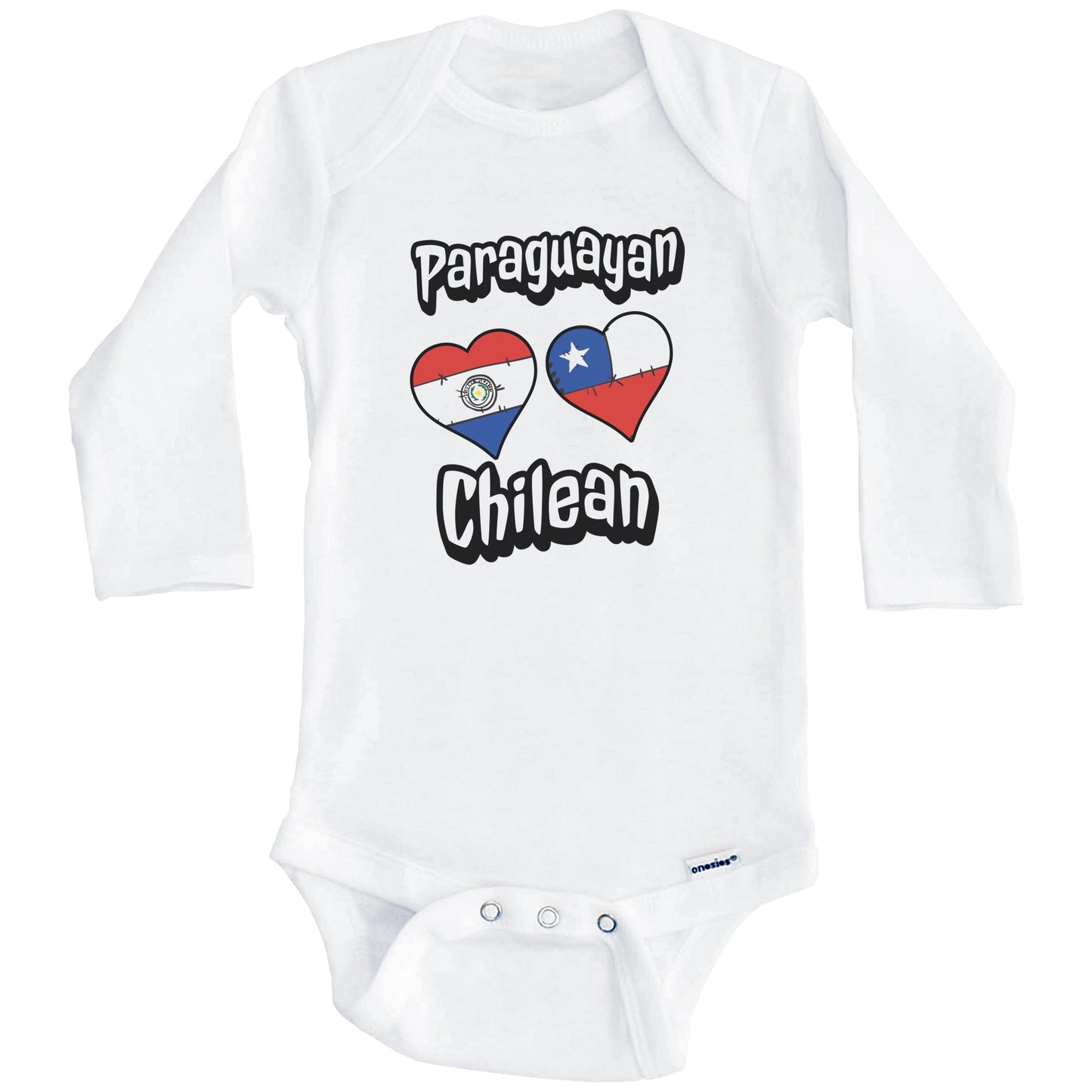 Paraguayan Chilean Flag Heart Combo Paraguay Chile Baby Bodysuit (Long Sleeves)