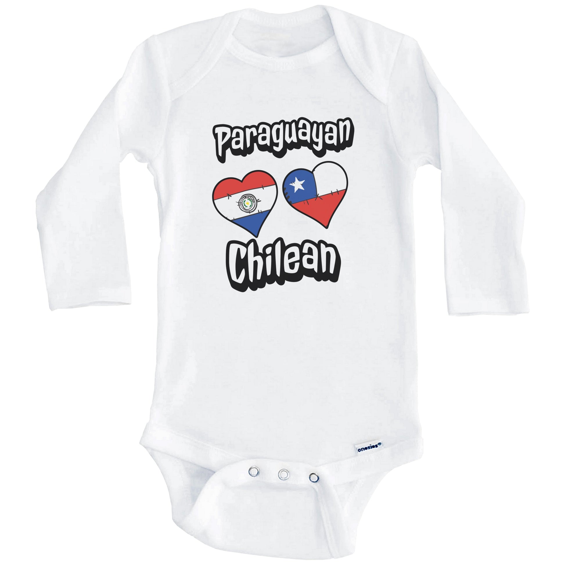 Paraguayan Chilean Flag Heart Combo Paraguay Chile Baby Bodysuit (Long Sleeves)
