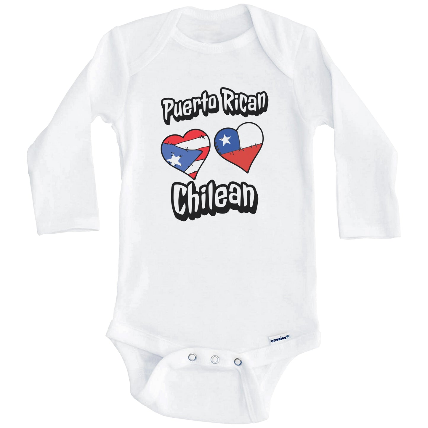 Puerto Rican Chilean Flag Heart Combo Puerto Rico Chile Baby Bodysuit (Long Sleeves)