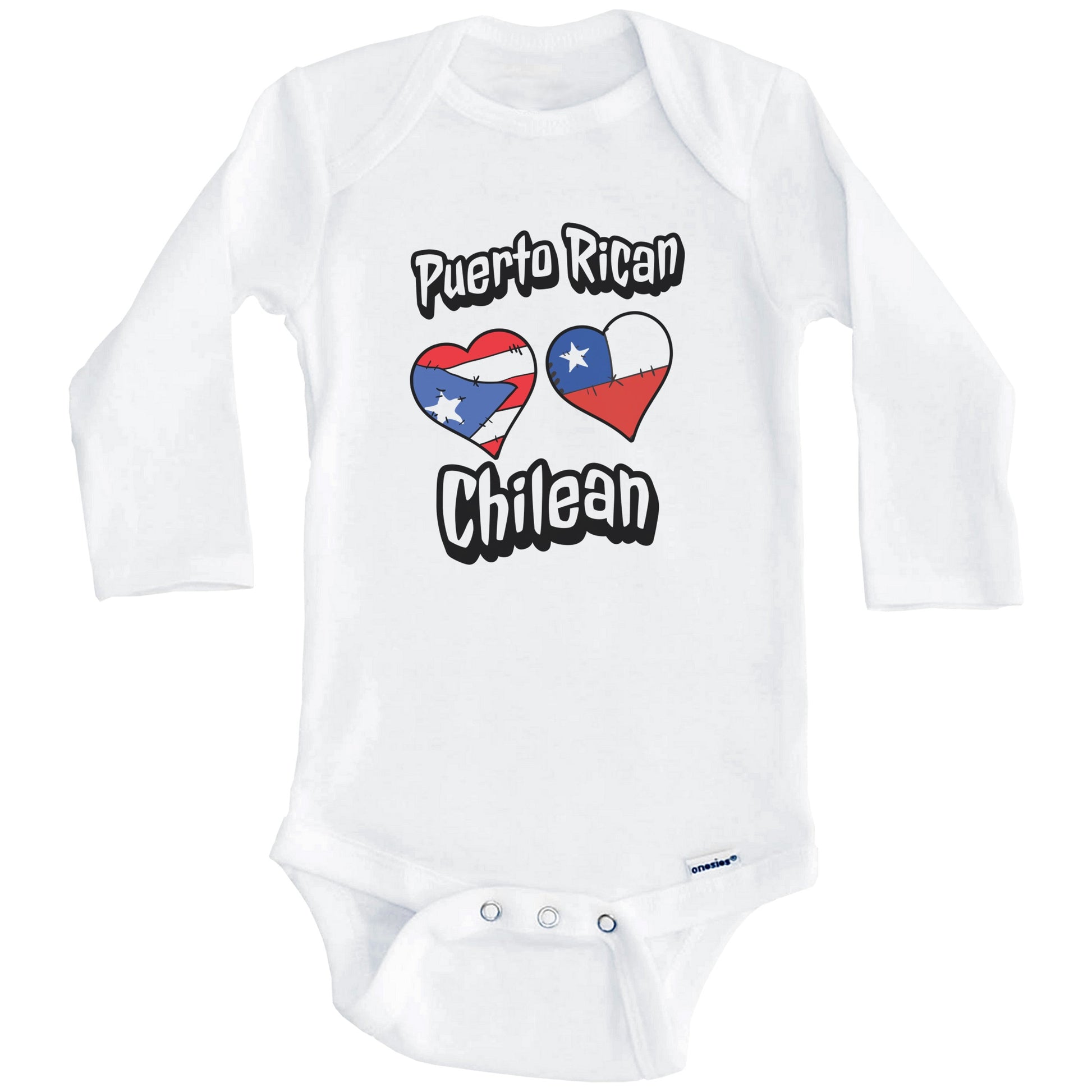 Puerto Rican Chilean Flag Heart Combo Puerto Rico Chile Baby Bodysuit (Long Sleeves)