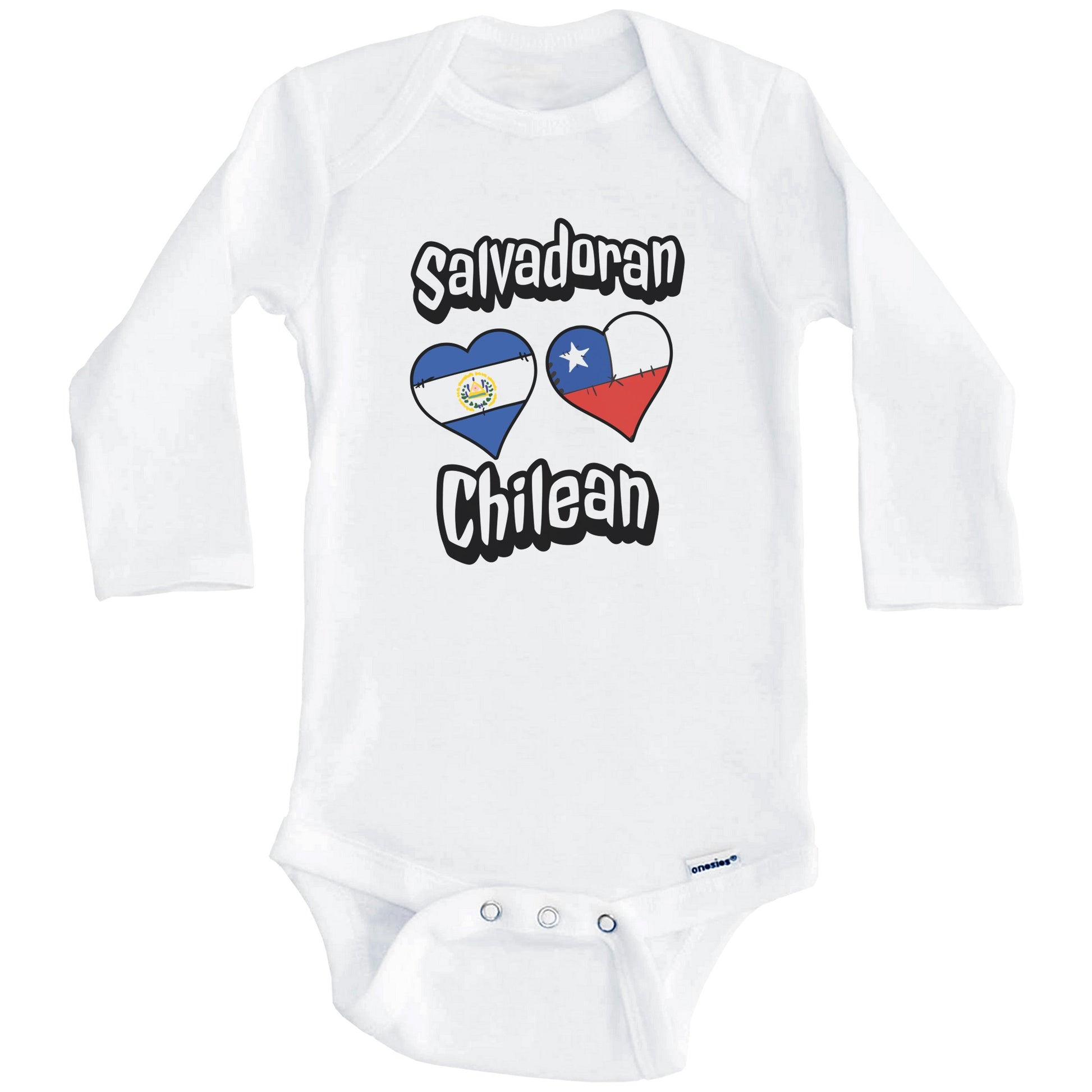 Salvadoran Chilean Flag Heart Combo El Salvador Chile Baby Bodysuit (Long Sleeves)