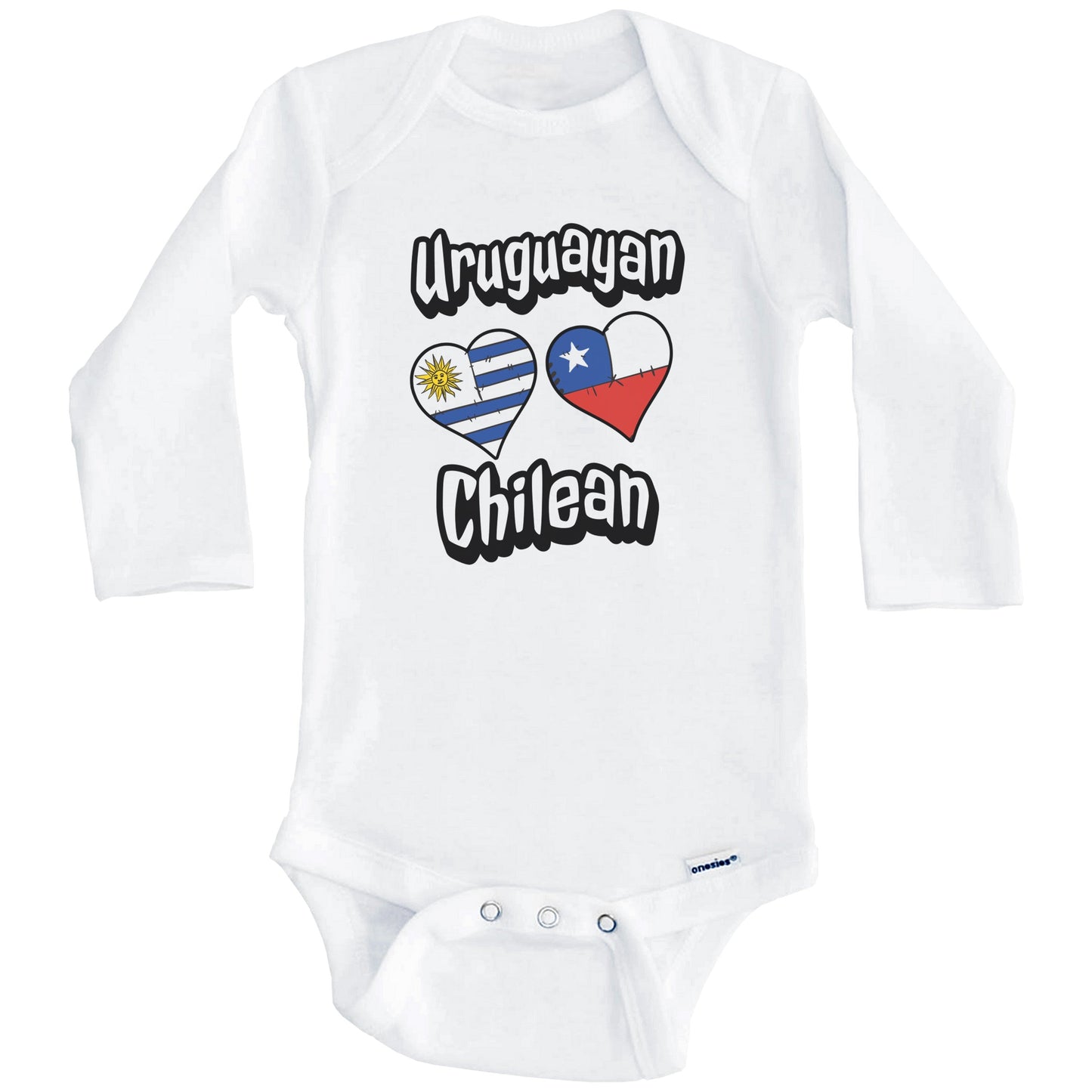 Uruguayan Chilean Flag Heart Combo Uruguay Chile Baby Bodysuit (Long Sleeves)