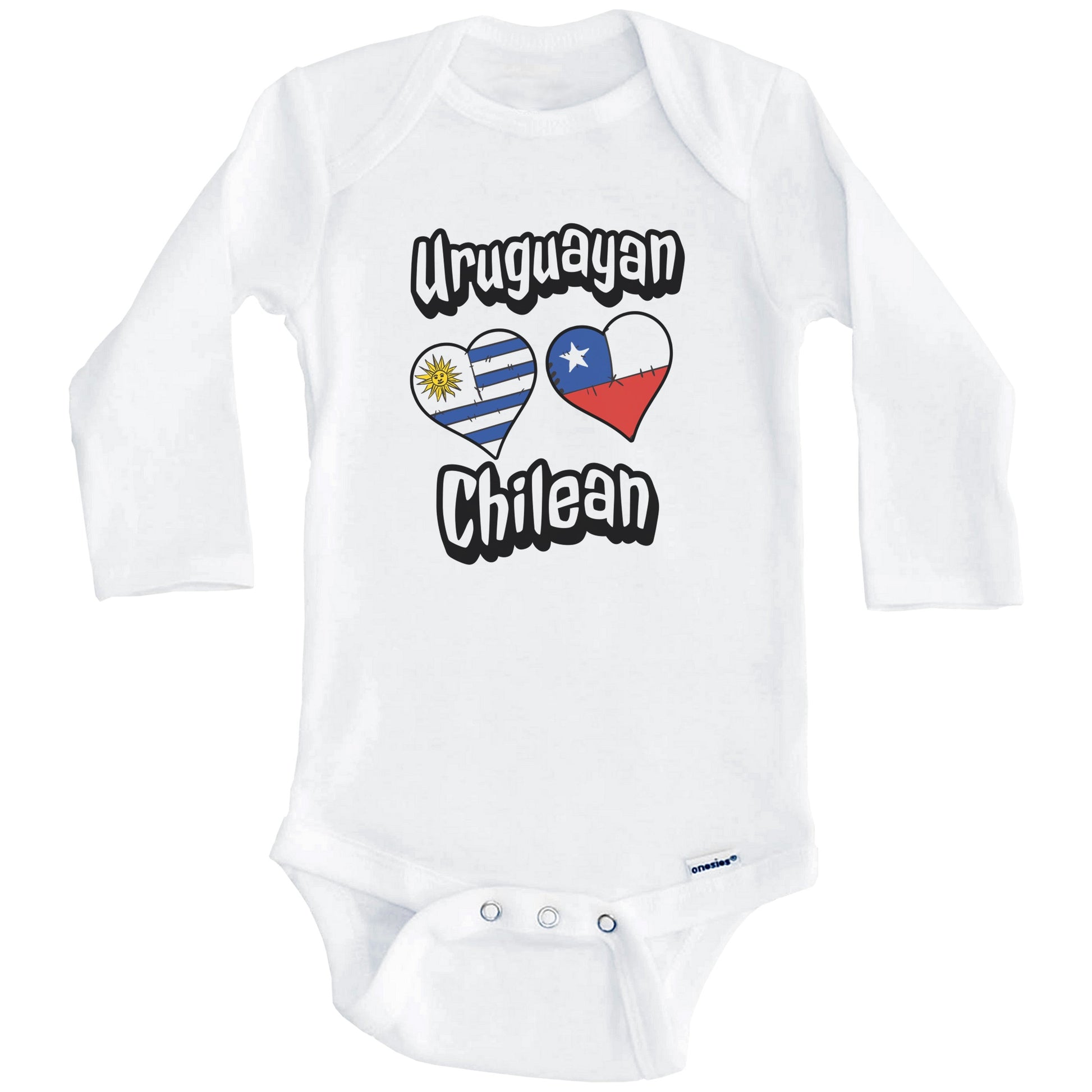 Uruguayan Chilean Flag Heart Combo Uruguay Chile Baby Bodysuit (Long Sleeves)