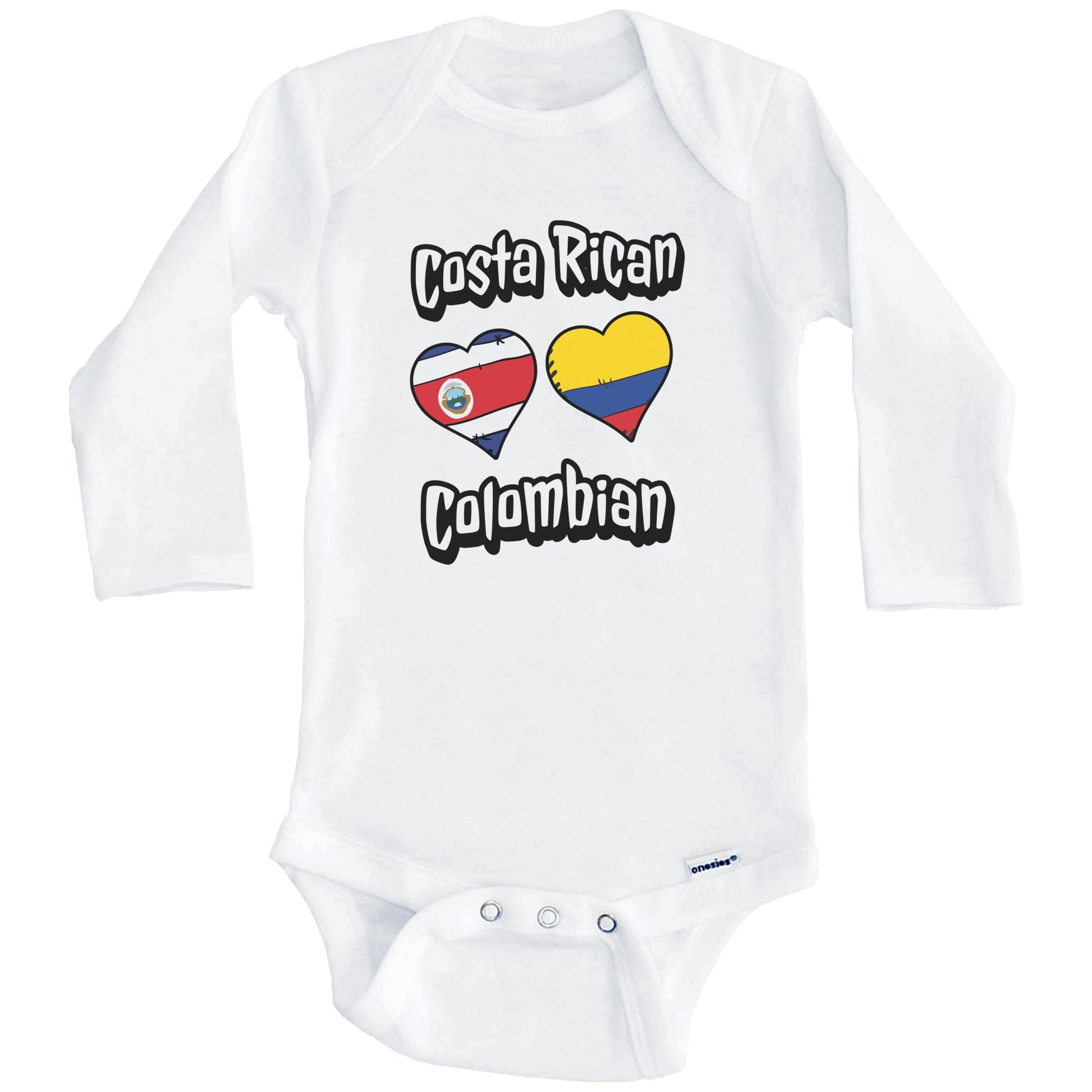 Costa Rican Colombian Flag Heart Combo Costa Rica Colombia Baby Bodysuit (Long Sleeves)