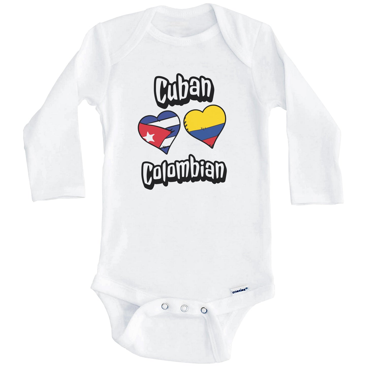Cuban Colombian Flag Heart Combo Cuba Colombia Baby Bodysuit (Long Sleeves)