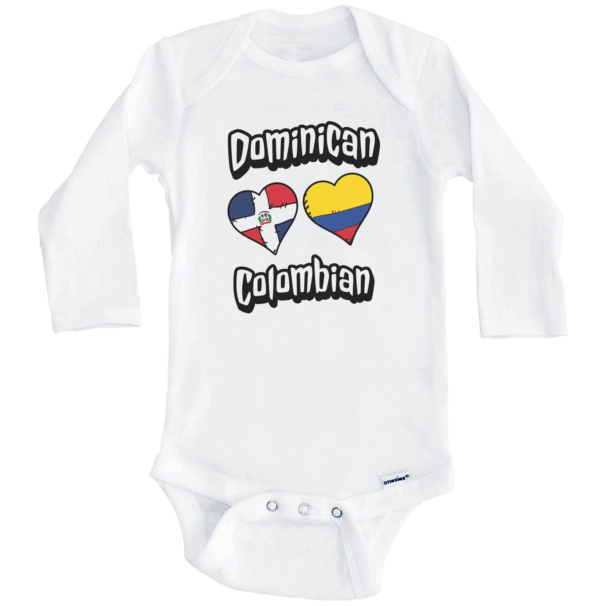 Dominican Colombian Flag Hearts Dominican Republic Colombia Baby Bodysuit (Long Sleeves)